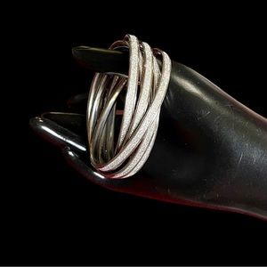 Chic Statement Set 6 Intertwined Silver and Glitter Bangle Bracelets Beautiful